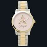 Custom Name Gold Foil Blush Pink Roses Letter A Watch<br><div class="desc">Custom Name Gold Foil Blush Pink Roses Letter A design features a stylish floral monogram with elegant shimmer—perfect for feminine themes,  romantic occasions,  and personalised name customisation. Click 'Personalise' to customise with your name or a loved one’s.</div>
