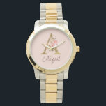 Custom Name Gold Foil Blush Pink Roses Letter A Watch<br><div class="desc">Custom Name Gold Foil Blush Pink Roses Letter A design features a stylish floral monogram with elegant shimmer—perfect for feminine themes,  romantic occasions,  and personalised name customisation. Click 'Personalise' to customise with your name or a loved one’s.</div>
