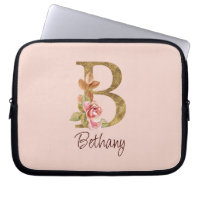 Custom Name Gold Foil Blush Pink Roses Letter B