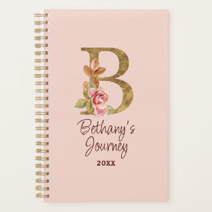 Custom Name Gold Foil Blush Pink Roses Letter B Planner