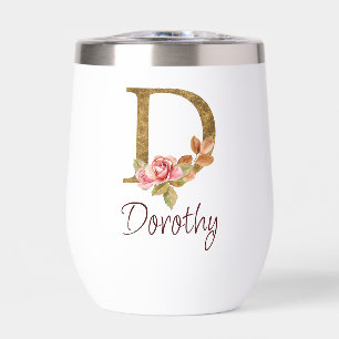 Custom Name Gold Foil Blush Pink Roses Letter D