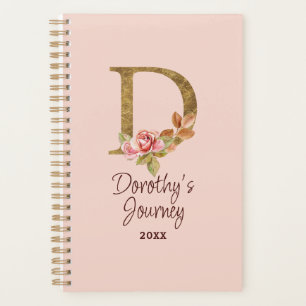 Custom Name Gold Foil Blush Pink Roses Letter D Planner