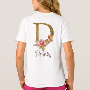 Custom Name Gold Foil Blush Pink Roses Letter D T-Shirt