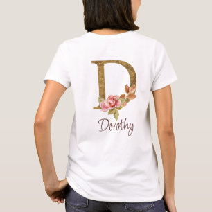 Custom Name Gold Foil Blush Pink Roses Letter D T-Shirt