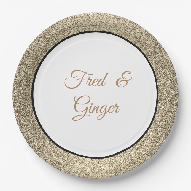 Custom Name Gold Glitter 7" Paper Plates (Front)