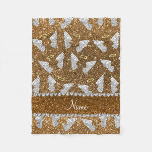Custom name gold glitter angel wings fleece blanket