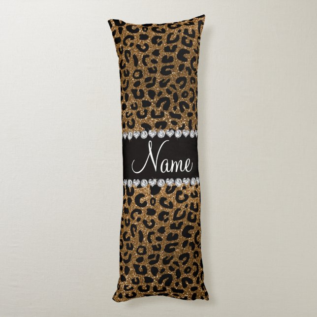 Custom name gold glitter cheetah print body cushion (Back (Vertical))