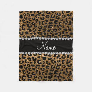 Custom name gold glitter cheetah print fleece blanket