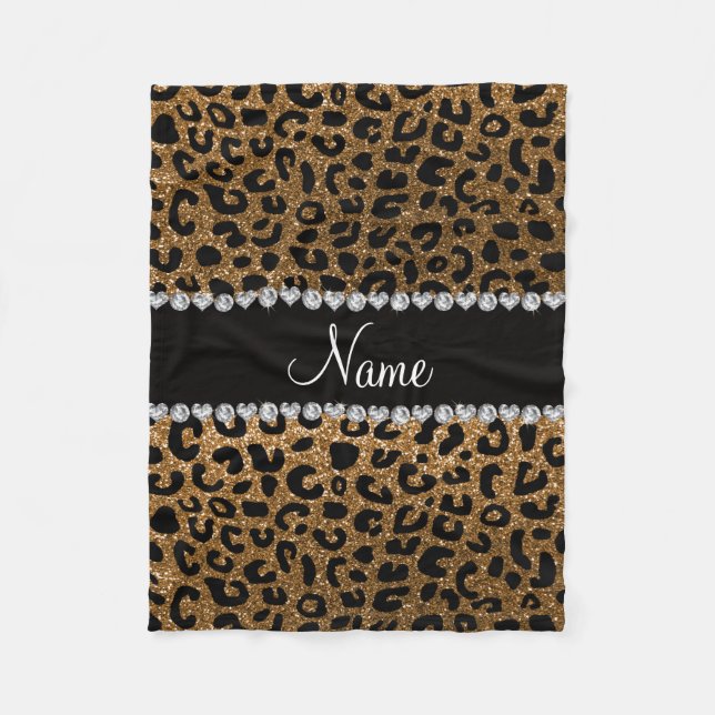 Custom name gold glitter cheetah print fleece blanket (Front)