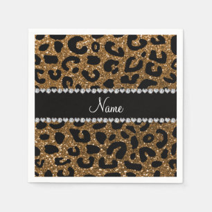 Custom name gold glitter cheetah print napkin