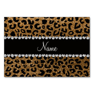 Custom name gold glitter cheetah print table number