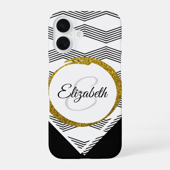 Custom Name Gold Glitter Initial Letter Monogram iPhone 16 Case (Back)