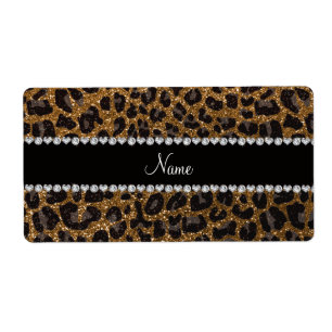 Custom name gold glitter leopard print
