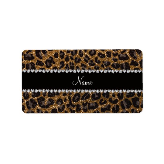 Custom name gold glitter leopard print address label