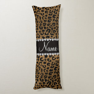 Custom name gold glitter leopard print body cushion