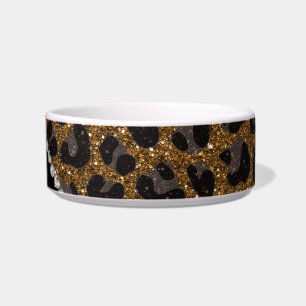 Custom name gold glitter leopard print bowl