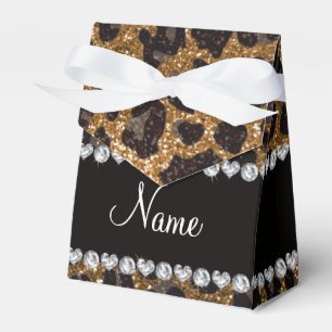 Custom name gold glitter leopard print favour box