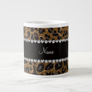Custom name gold glitter leopard print large coffee mug