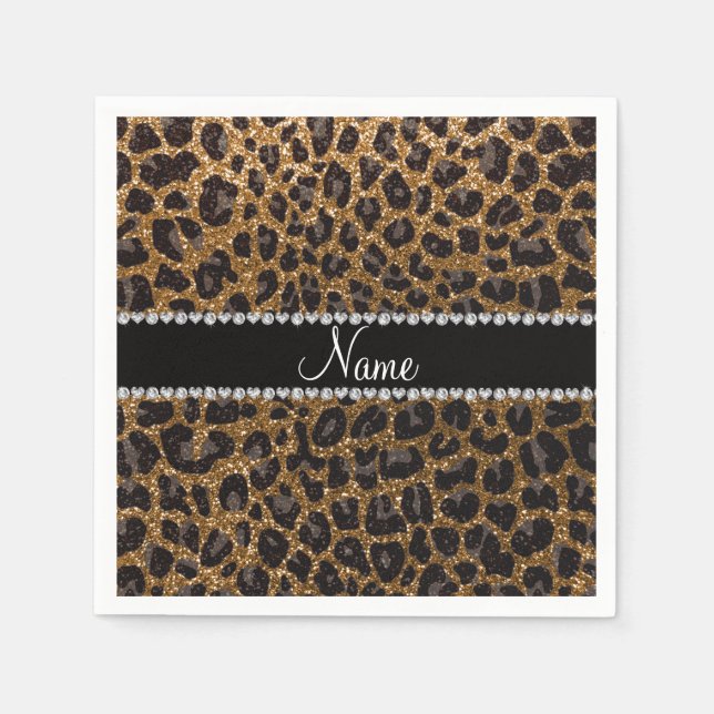 Custom name gold glitter leopard print napkin (Front)
