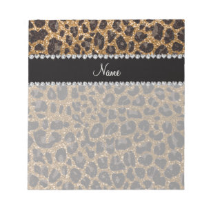 Custom name gold glitter leopard print notepad