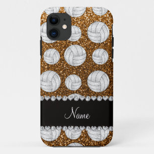 Custom name gold glitter volleyballs iPhone 11 case