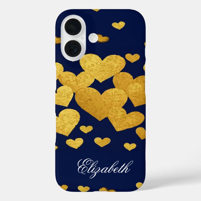 Custom Name Gold Hearts Case-Mate iPhone Case (Back)