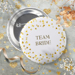 Custom Name Gold Hearts Confetti Wedding 6 Cm Round Badge<br><div class="desc">Scattered with delicate golden love hearts confetti, this chic button is an elegant way to identify the key people at your bridal shower and wedding event. Including, bride, groom, usher, mother or father of the bride or groom, bridesmaid, best man or anyone else who is key to your special day....</div>