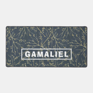 Custom Name Gold Leaves Dark Desk Mat
