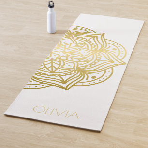 Custom Name Gold Mandala White Yoga Mat