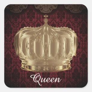 Custom Name Gold Royal Crown King & Queen Brocade Square Sticker