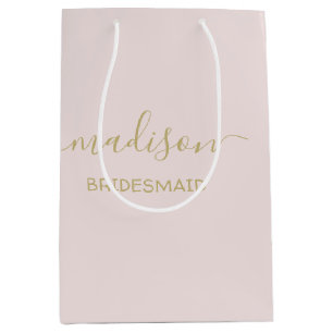 Custom Name Gold Script Calligraphy Blush Pink Medium Gift Bag