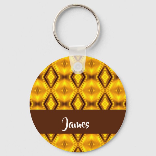 Custom name gold shapes pattern key ring (Front)