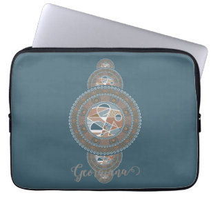 Custom Name Gold Teal Abstract Ornamental Mandala Laptop Sleeve