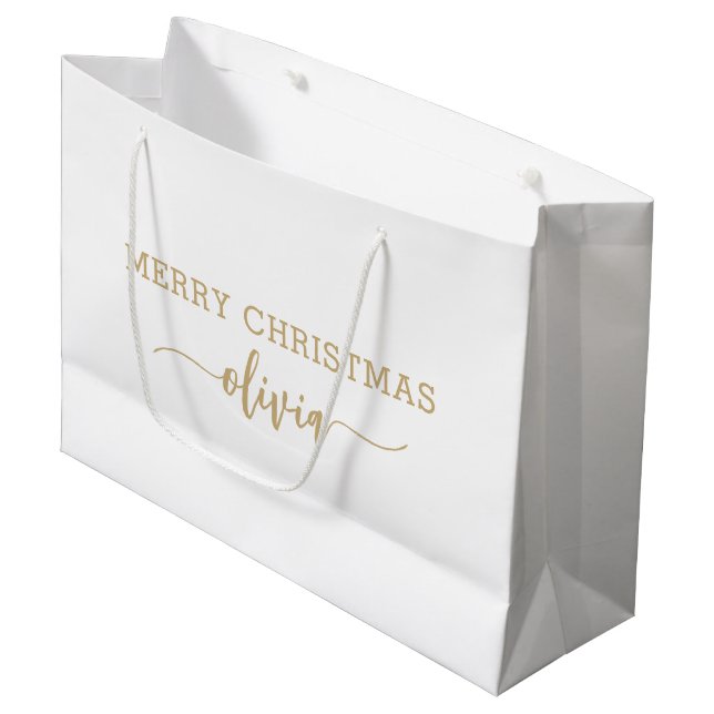 Custom Name Gold White Large Gift Bag (Front Angled)