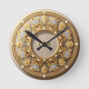 🌸 Custom Name Golden Ornate Elegant Home Style Round Clock