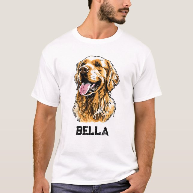 Custom Name Golden Retriever Dog Portrait Funny  T-Shirt (Front)