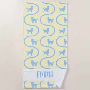 Custom Name Golden Retriever Icy Blue Wave Beach Towel