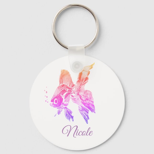 Custom Name Goldfish Pet Aquarium or pond Fish Key Ring (Front)