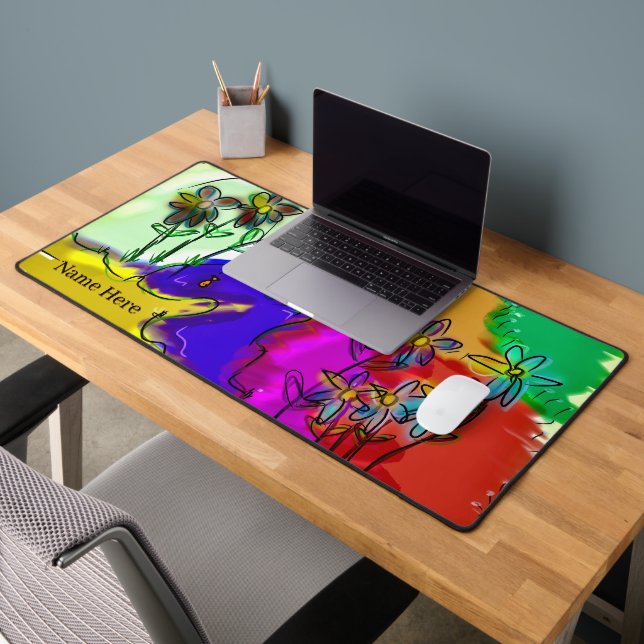 Custom Name Goldfish Stream Ugly Flowers Art Desk Mat (Office 2)