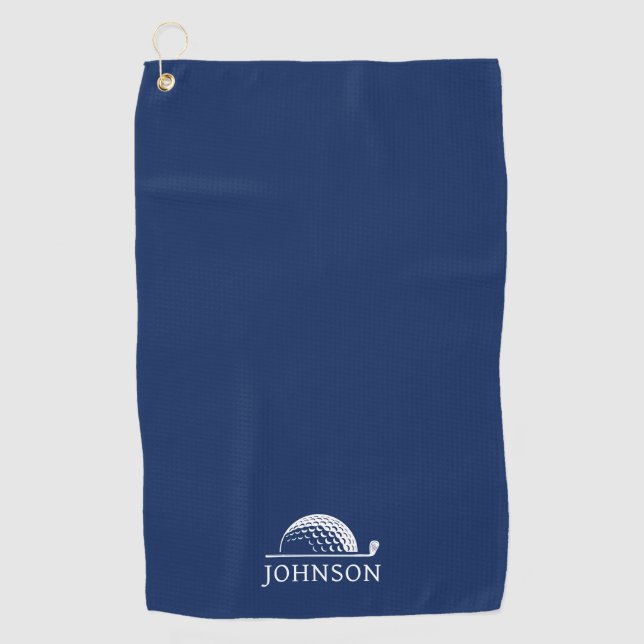 Custom Name Golf Ball Clubs Blue Towel (Front)