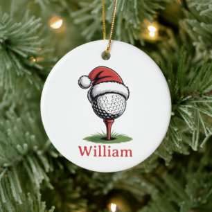 Custom Name Golf Balls Christmas Golf Santa Golfer Ceramic Ornament