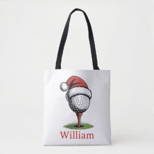 Custom Name Golf Balls Christmas Golf Santa Golfer Tote Bag
