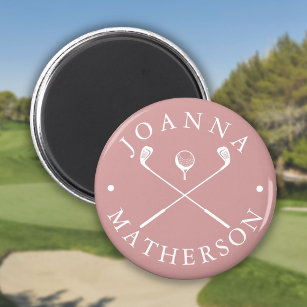 Custom Name Golf Clubs Dusty Rose And White Magnet