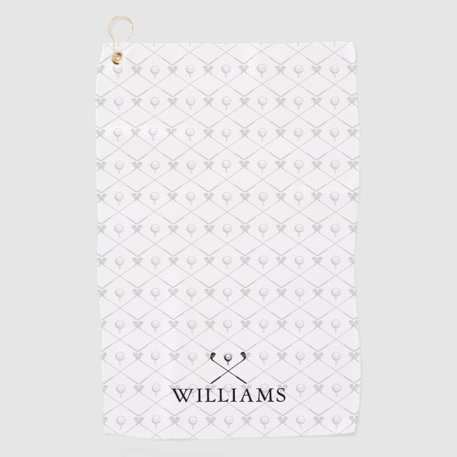Custom Name Golf Clubs Pattern Black And White Towel (Front)
