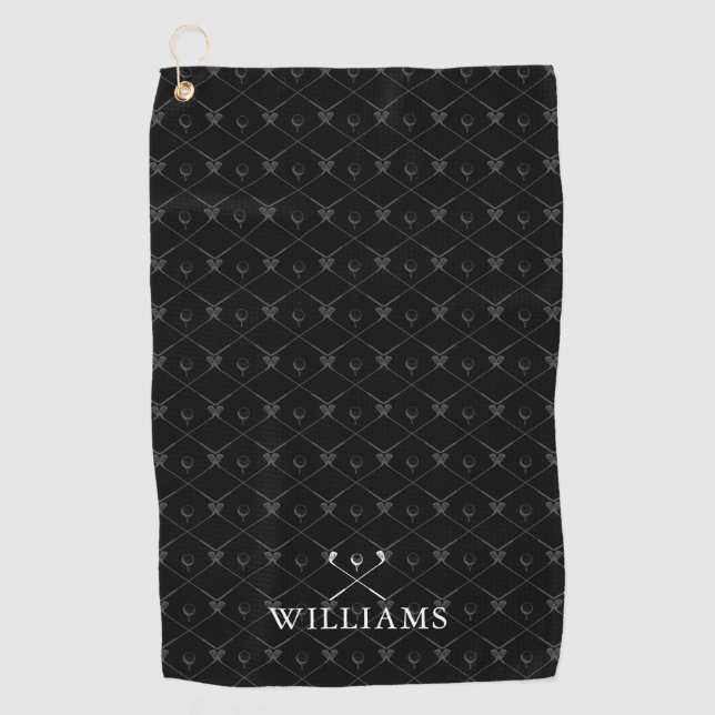 Custom Name Golf Clubs Pattern Black Towel (Front)