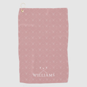 Custom Name Golf Clubs Pattern Dusty Rose Pink Golf Towel