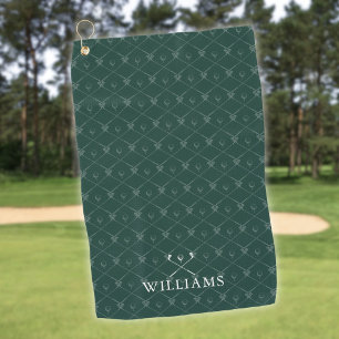 Custom Name Golf Clubs Pattern Emerald Green Towel