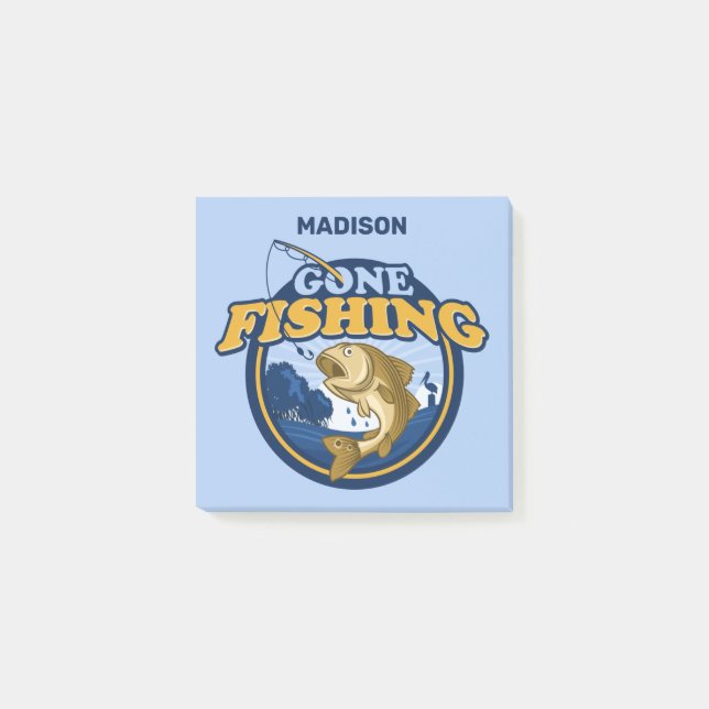 Custom Name Gone Fishing Post-it Notes (Front)