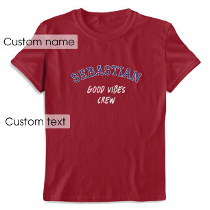 Custom Name Good Vibes Crew Navy Maroon Graphic T-Shirt