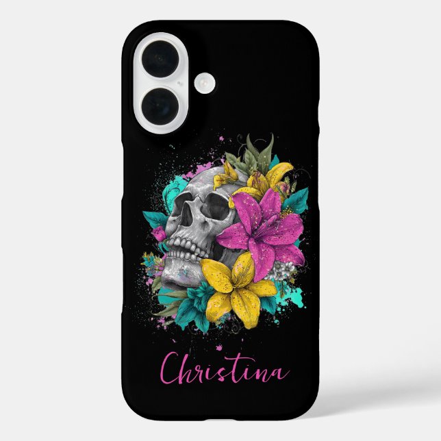 Custom Name Gothic Colourful Floral Skull  Case-Mate iPhone Case (Back)